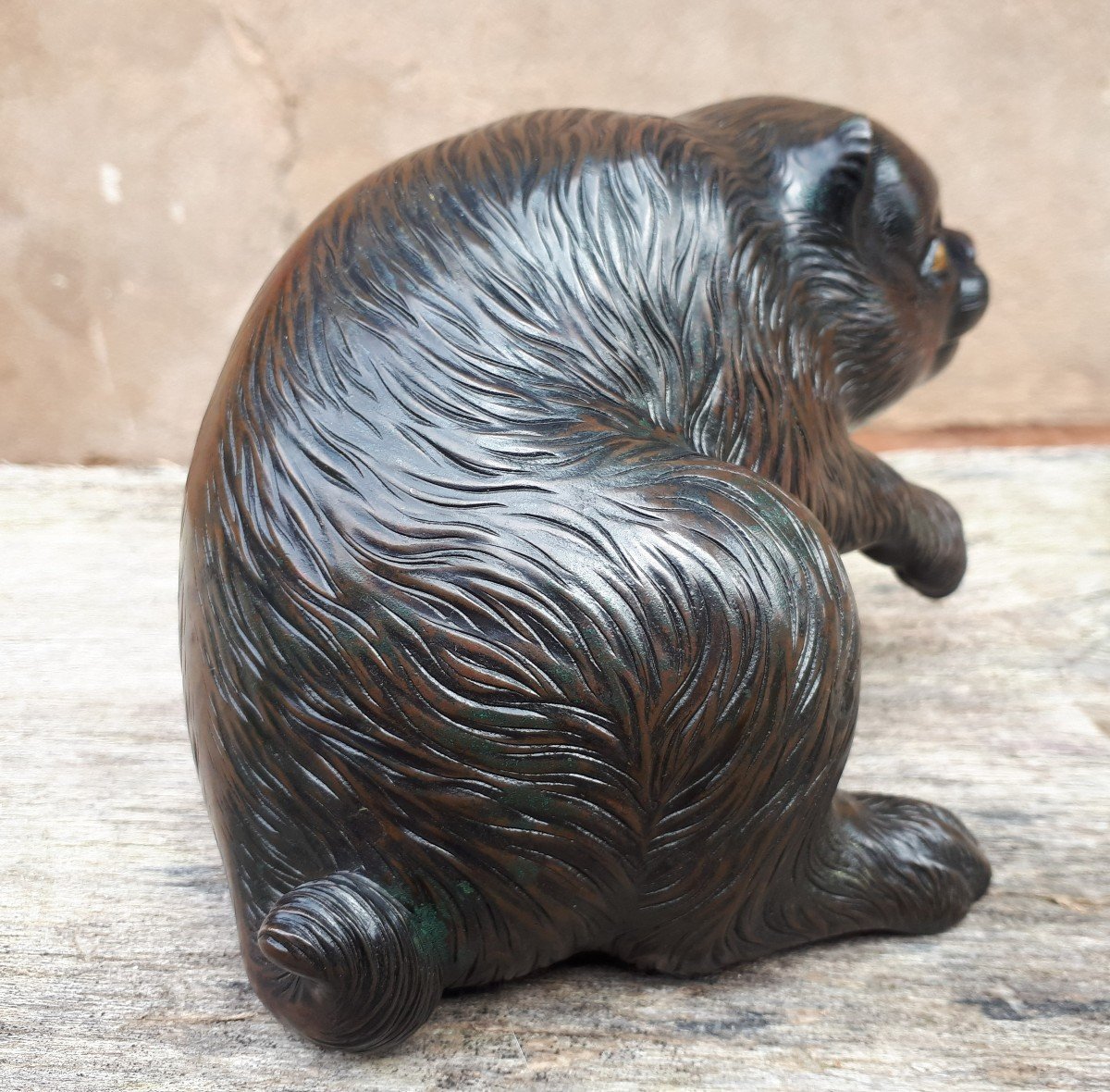 Okimono - Sculpture En Bronze d'Un Chiot Par Munechika, Japon ère Meiji-photo-1