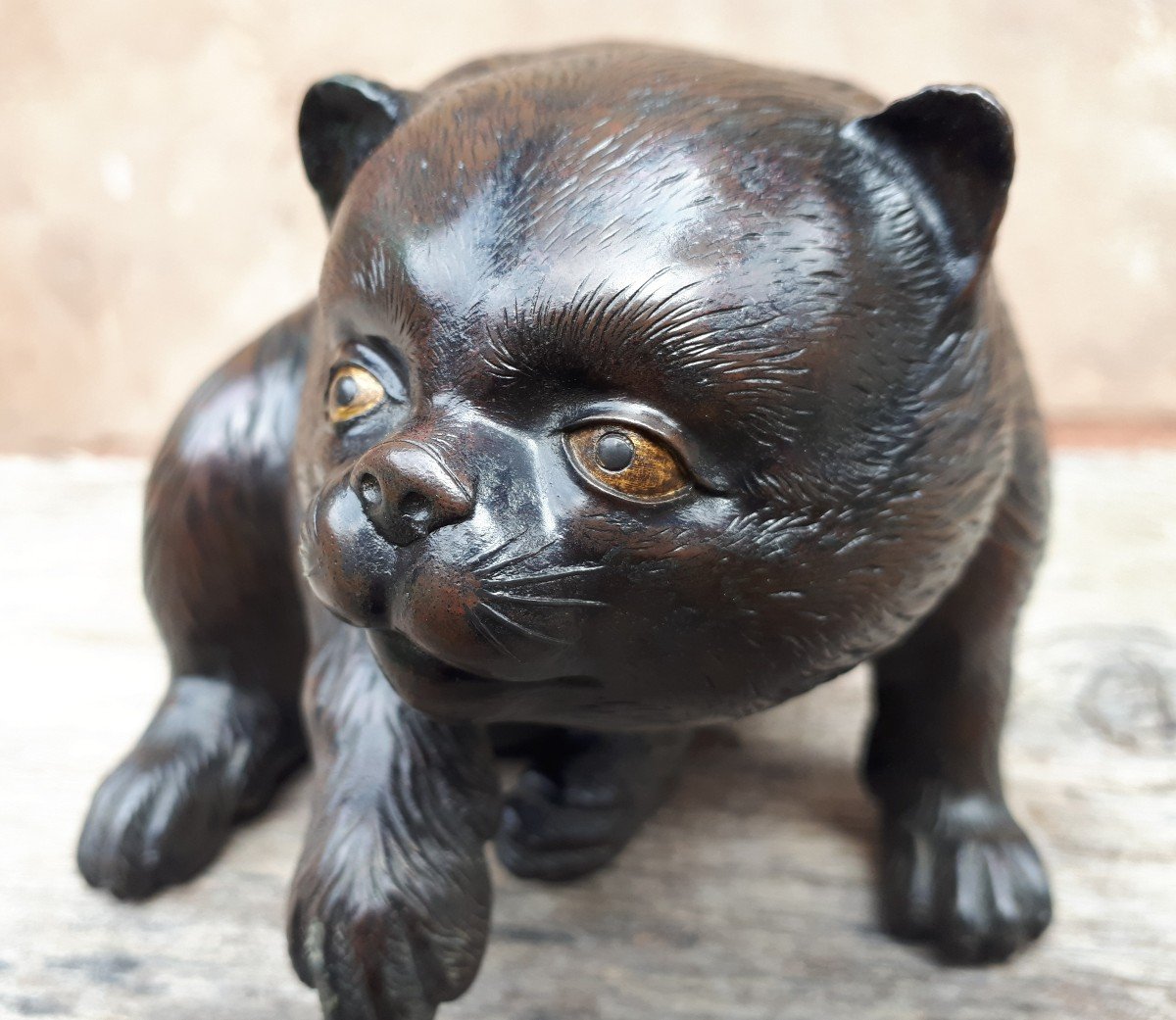 Okimono - Sculpture En Bronze d'Un Chiot Par Munechika, Japon ère Meiji-photo-6