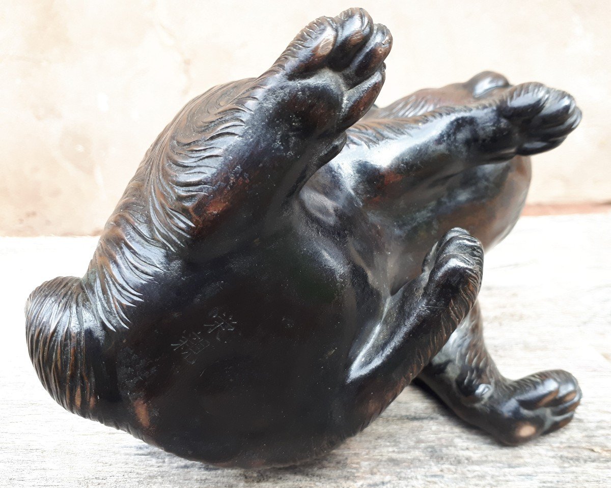 Okimono - Sculpture En Bronze d'Un Chiot Par Munechika, Japon ère Meiji-photo-7