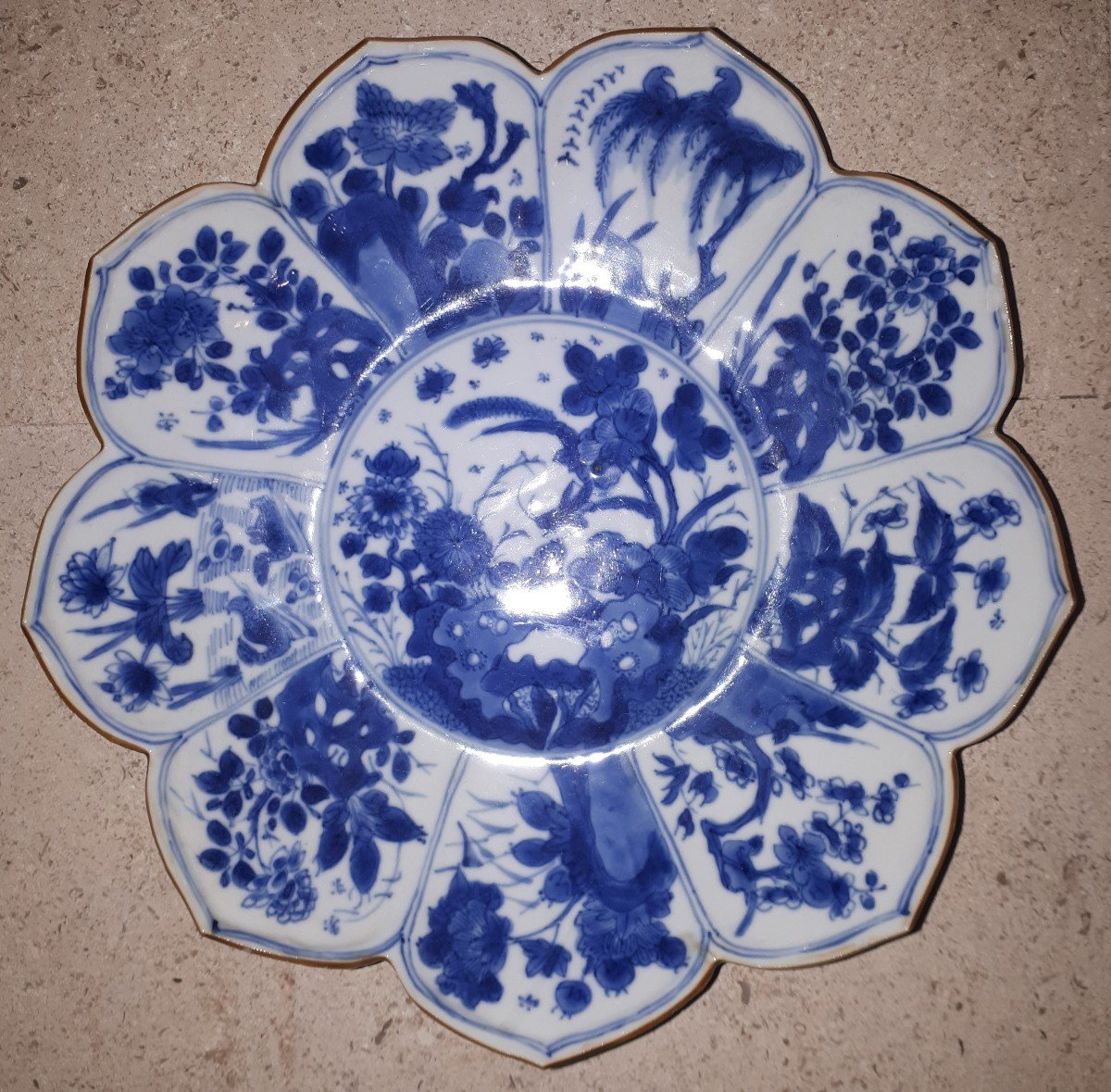 Chinese Blue And White Lotus Flower Plate, Kangxi Period China