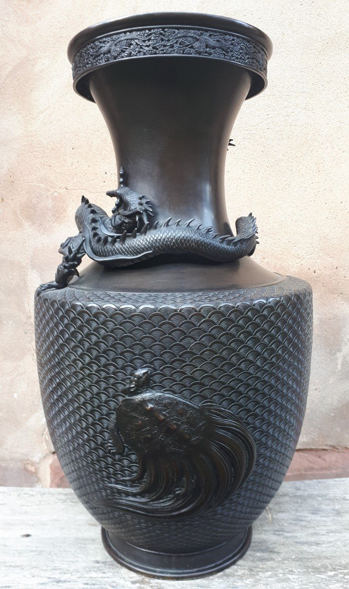 Important Vase Japonais En Bronze Par Izumi Seijo, Japon ère Meiji-photo-1