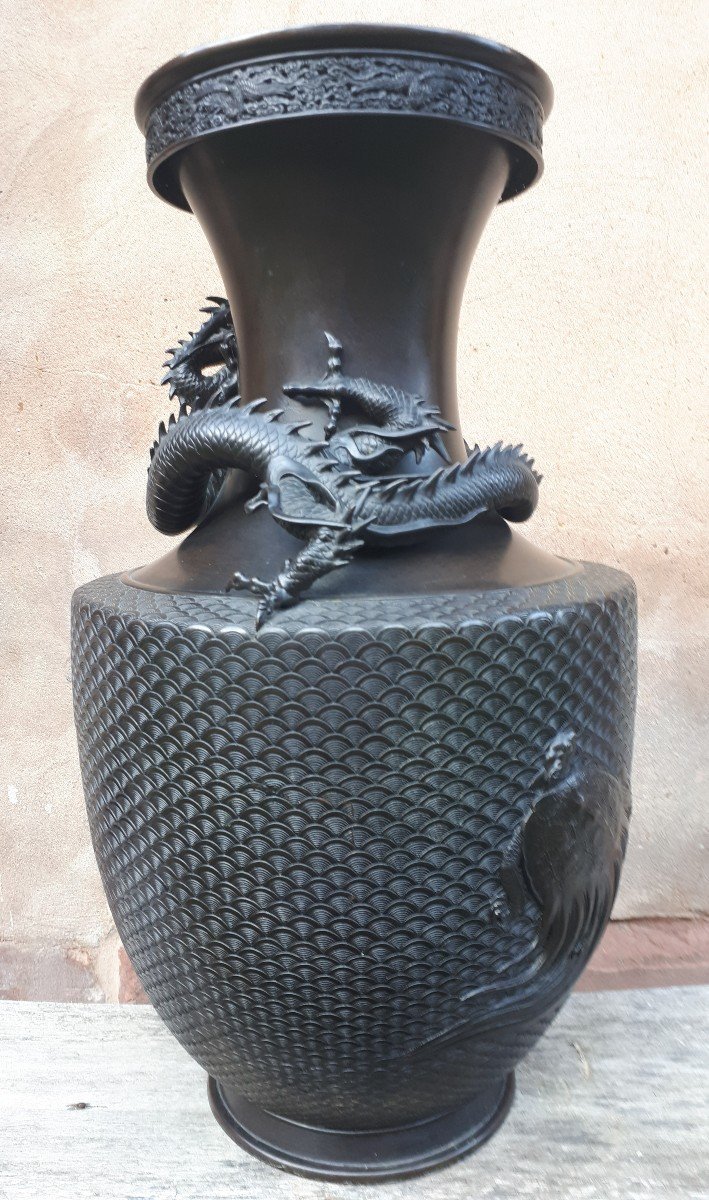 Important Vase Japonais En Bronze Par Izumi Seijo, Japon ère Meiji-photo-2