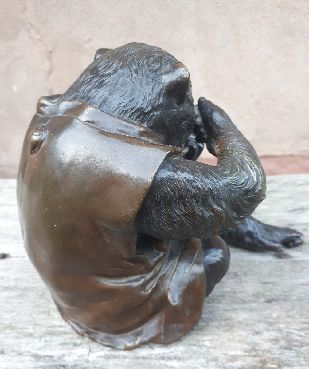 Okimono - Sculpture En Bronze d'Un Singe Par Masatsune, Japon ère Meiji-photo-1