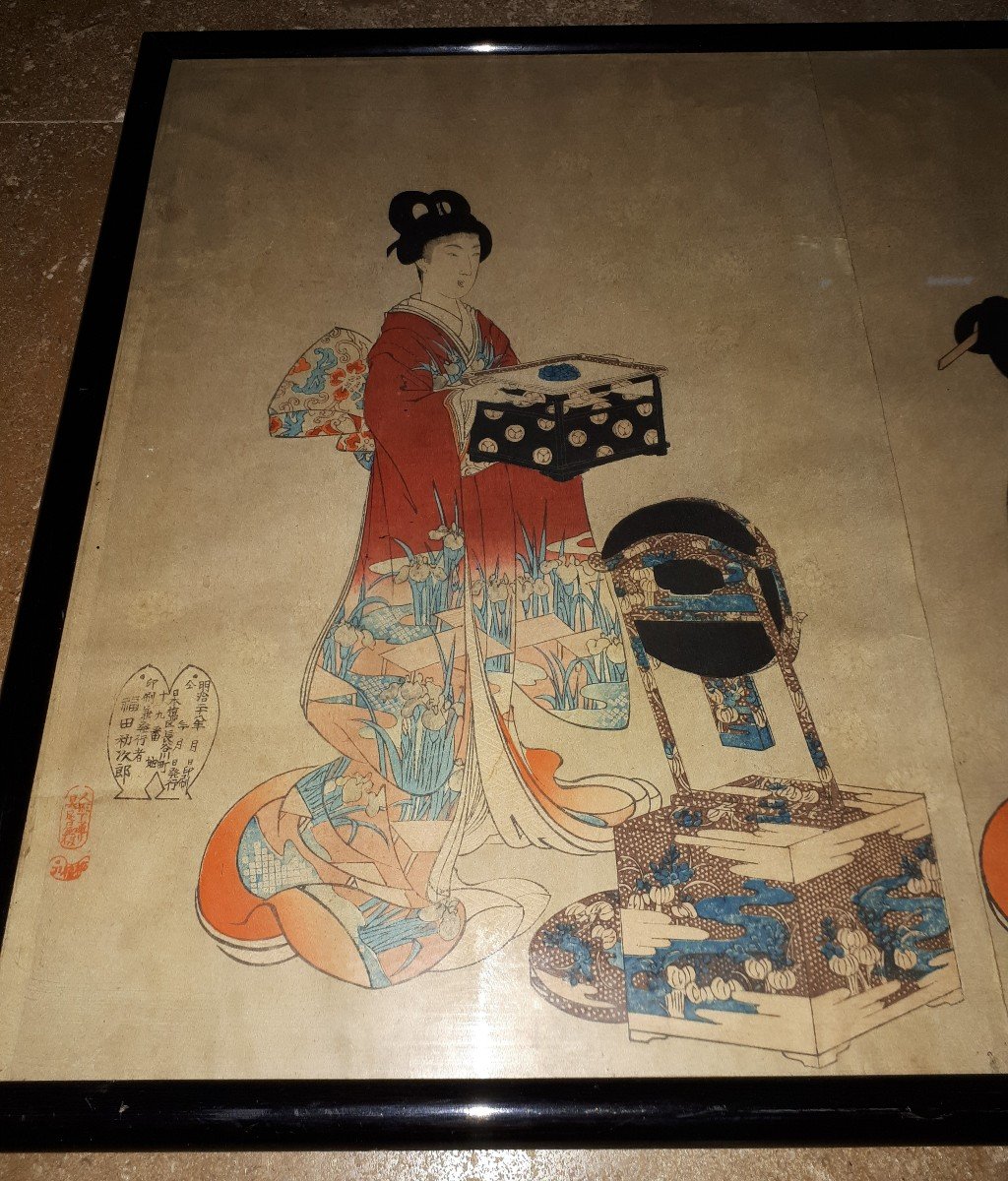 Two Original Woodblock Prints By Chikanobu Yoshu, Japan Meiji Era-photo-2