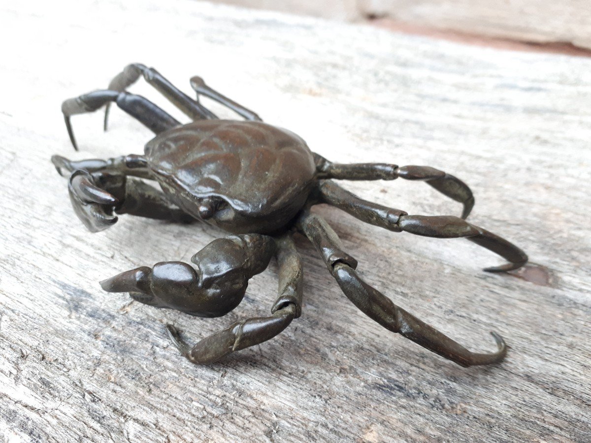 Jizai Okimono Représentant Un Crabe, Japon ère Meiji-photo-3