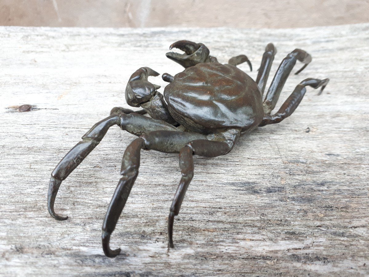 Jizai Okimono Représentant Un Crabe, Japon ère Meiji-photo-3