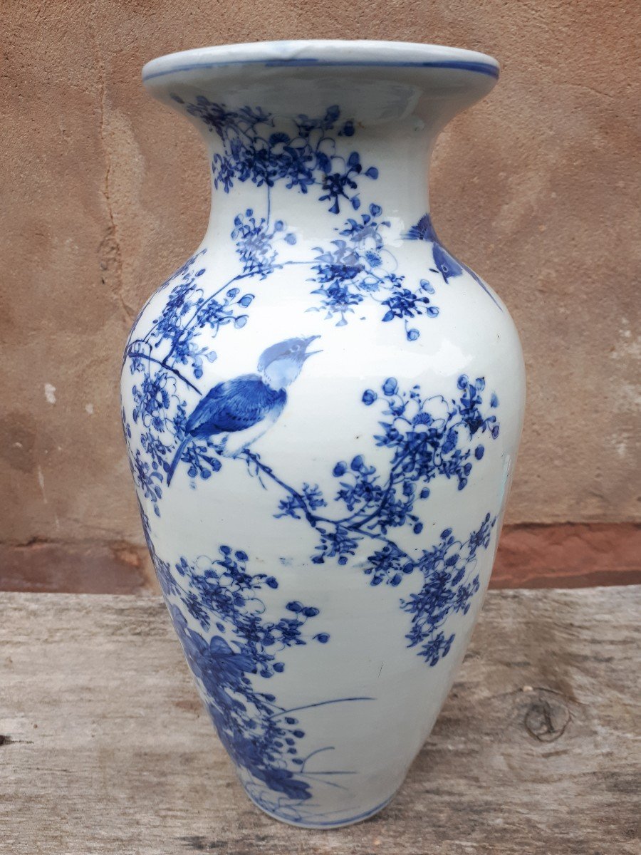 Vase Japonais En Porcelaine Bleu Blanc, Japon ère Meiji-photo-2