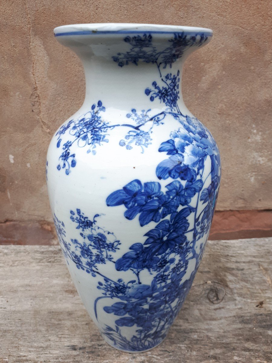 Vase Japonais En Porcelaine Bleu Blanc, Japon ère Meiji-photo-1