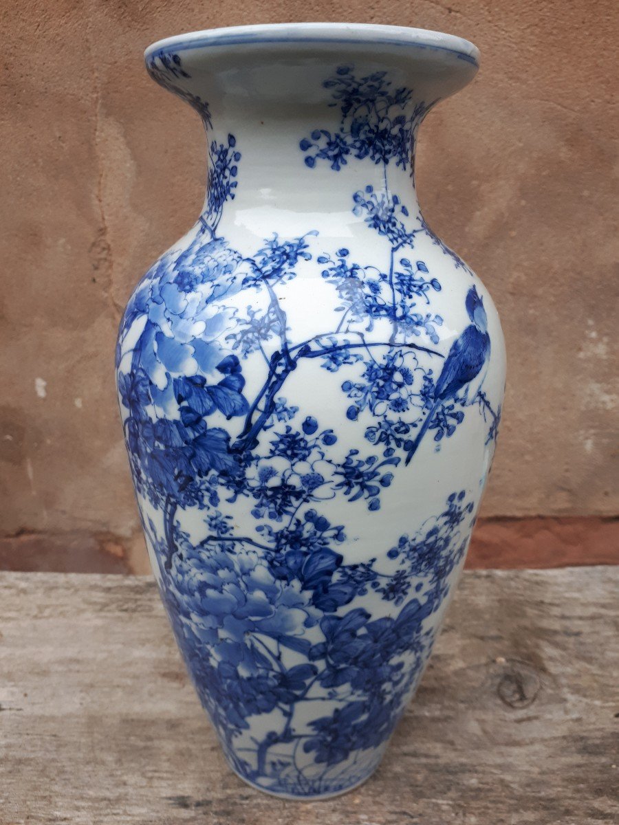 Vase Japonais En Porcelaine Bleu Blanc, Japon ère Meiji