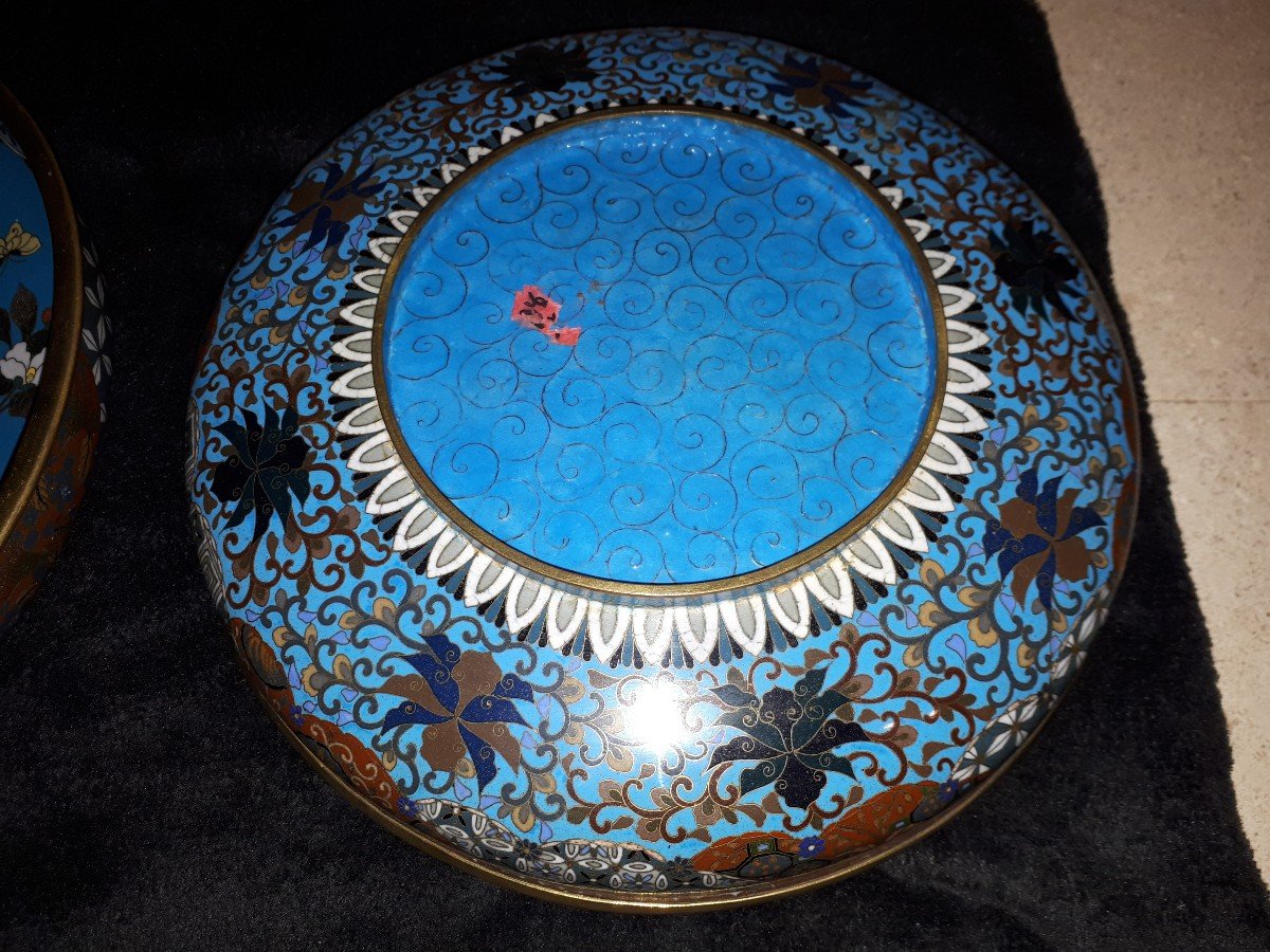 Large Japanese Round Cloisonné Enamel Box, Meiji Era Japan-photo-3