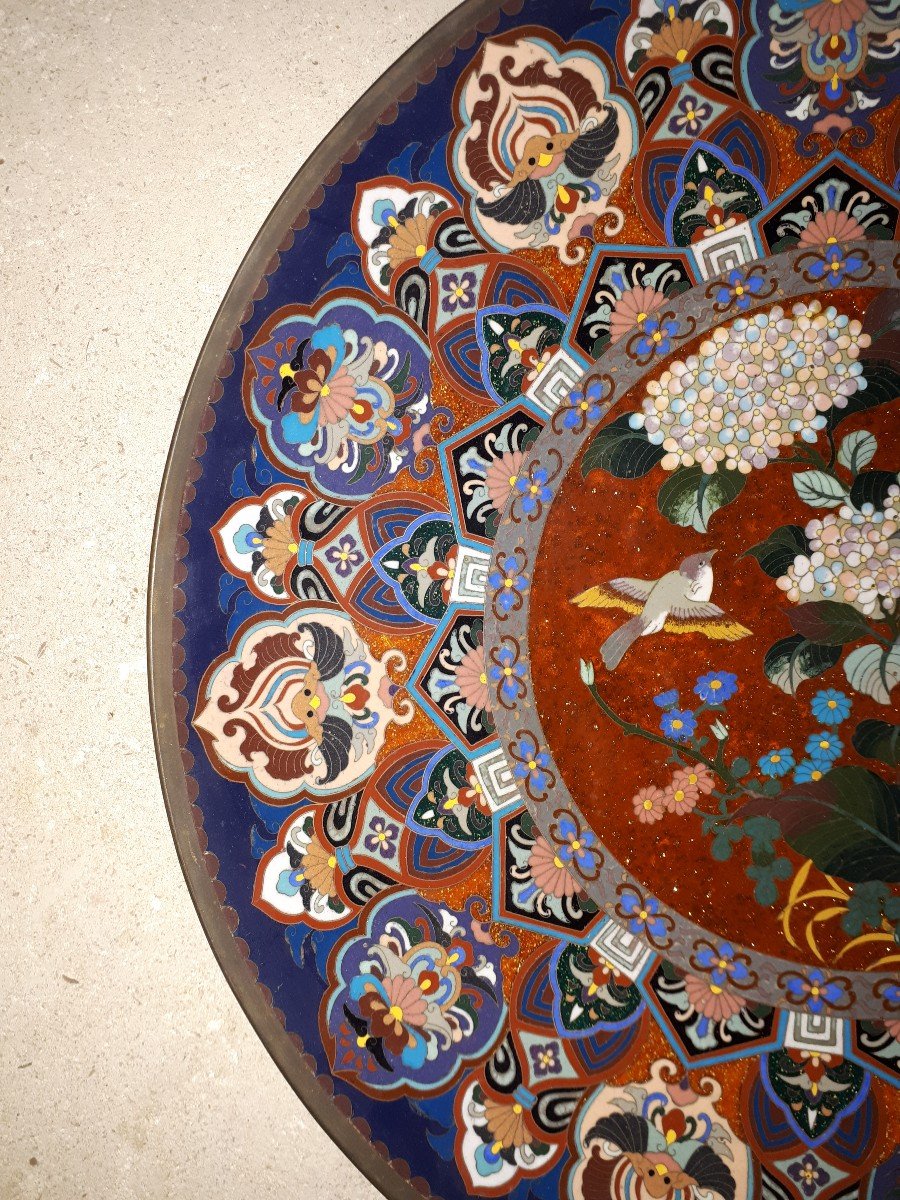 Grand Plat Japonais En émaux Cloisonnés, Japon ère Meiji-photo-3