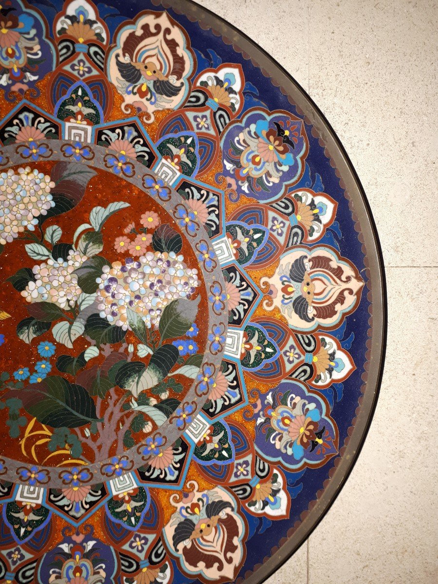 Grand Plat Japonais En émaux Cloisonnés, Japon ère Meiji-photo-1