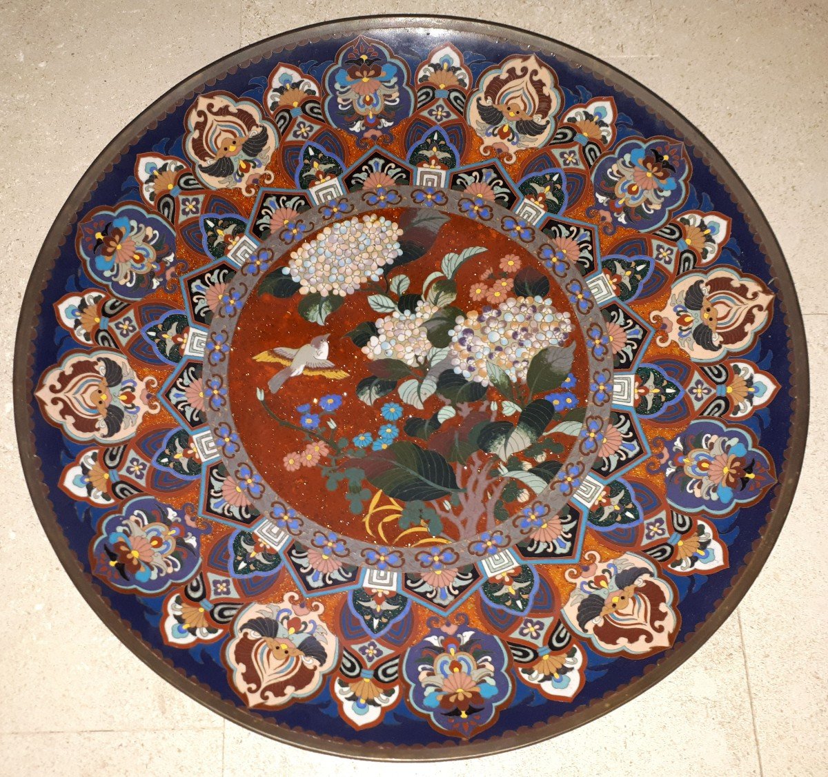 Grand Plat Japonais En émaux Cloisonnés, Japon ère Meiji