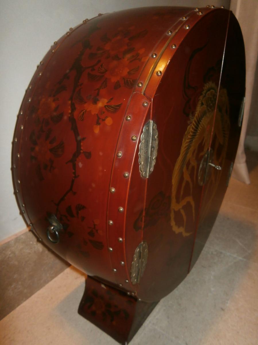 Round Japanese Lacquer Cabinet, Meiji Period-photo-7