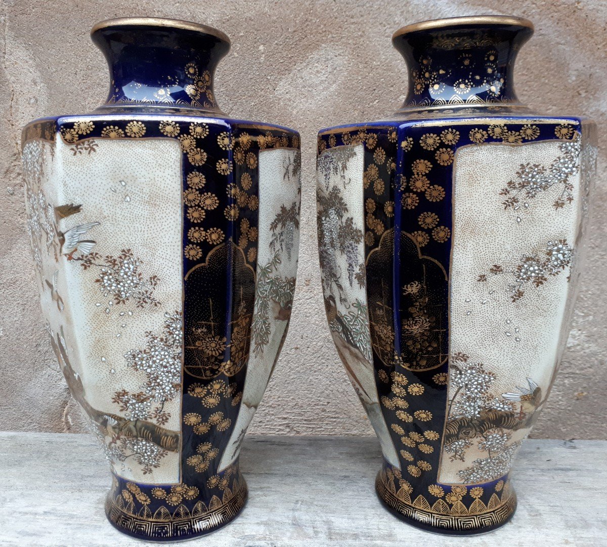 Rare Pair Of Japanese Satsuma Earthenware Vases, Japan Late Edo Period-photo-1