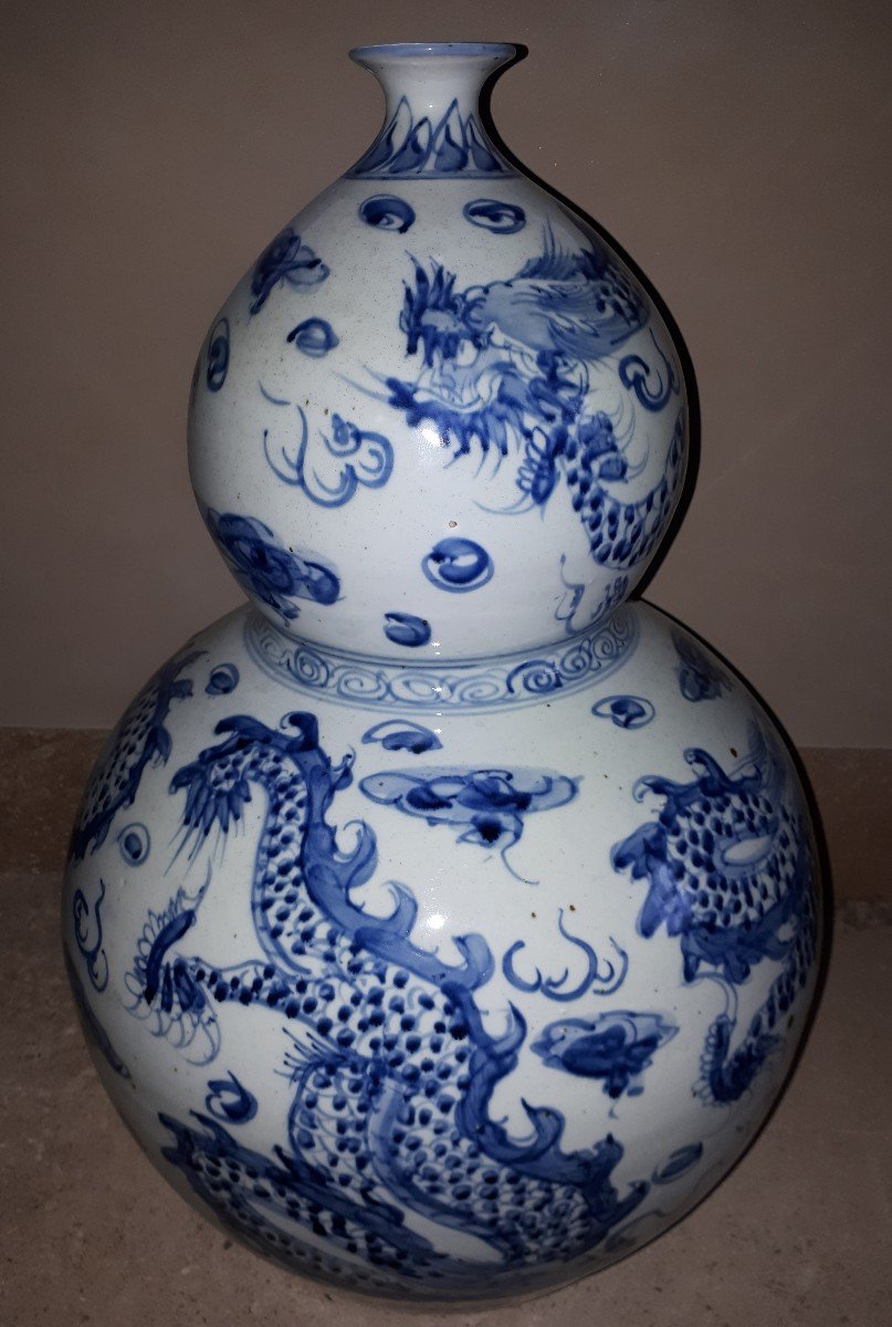 Vase Double Gourde Chinois, Chine Fin De La Dynastie Qing-photo-3