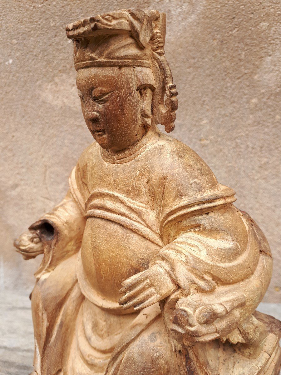 Statue De Déité En Bois, Chine époque Ming-photo-3