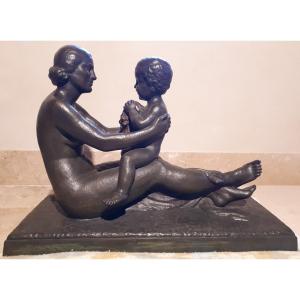 Importante Sculpture En Bronze Art Déco, Par Lucien Gibert