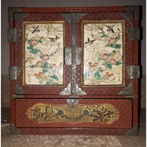 Japanese Cabinet In Cinnabar Red Lacquer, Meiji Era Japan