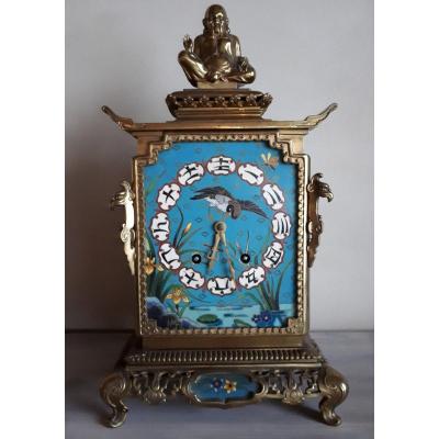 Pendulum In Cloisonne Enamel And Gilt Bronze By Edouard Lièvre For l'Escalier De Cristal