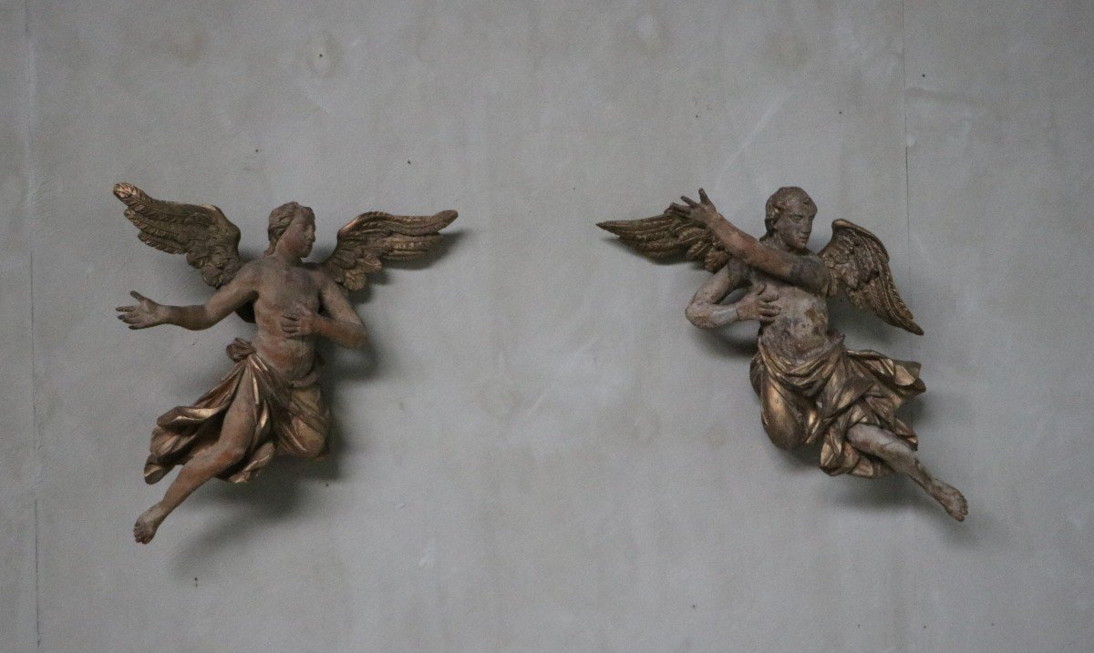 Pair Of Carved Wooden Angels