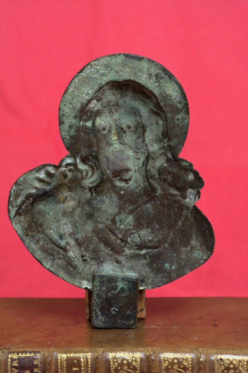 Plaquette En Bronze - Buste Du Christ - XVIIIe 18e Siècle 18 - Bas Relief - Salvator Mundi-photo-2