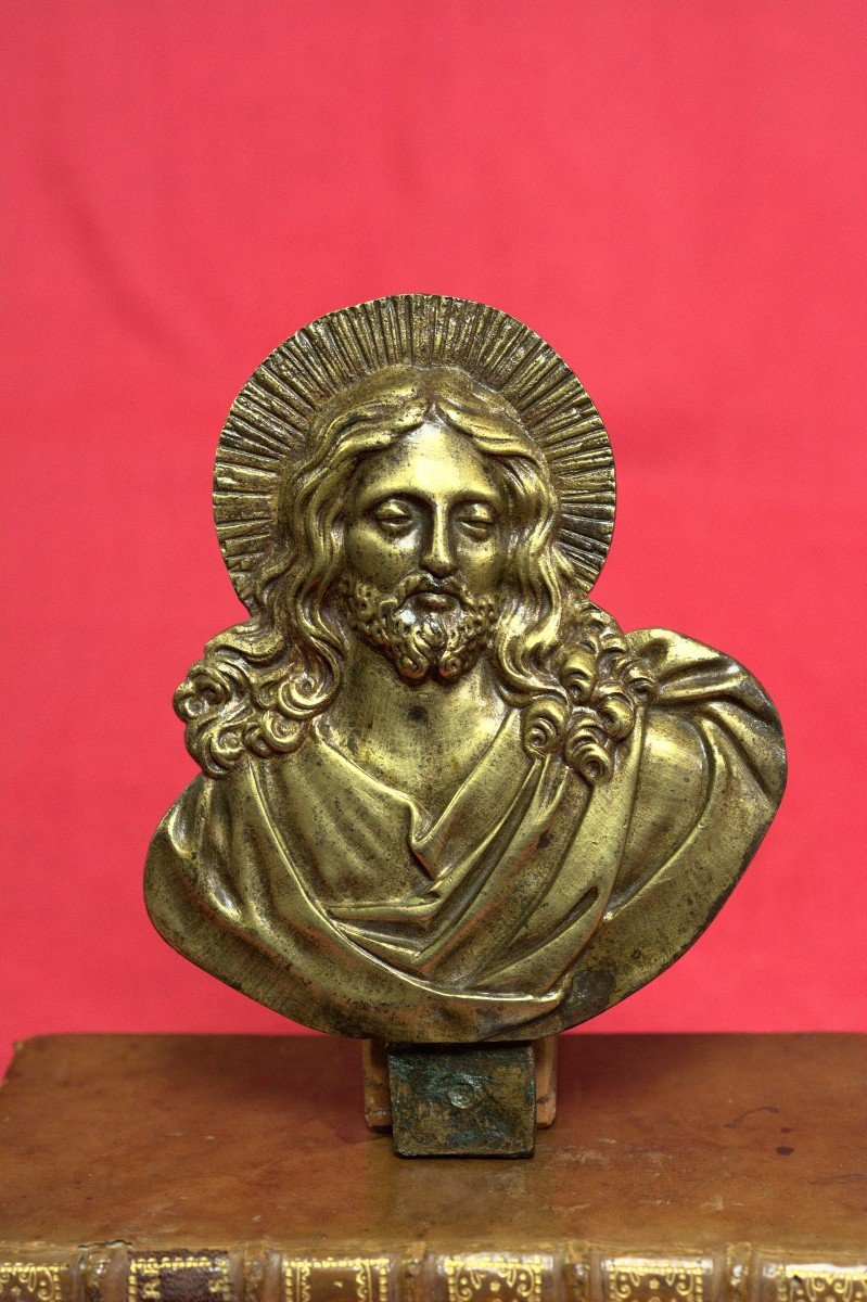 Plaquette En Bronze - Buste Du Christ - XVIIIe 18e Siècle 18 - Bas Relief - Salvator Mundi