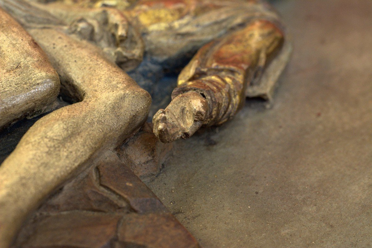 Polychrome Wood Bas-relief - Pieta After Michelangelo - Christ & Virgin Mary - 19th Century 19 -photo-6