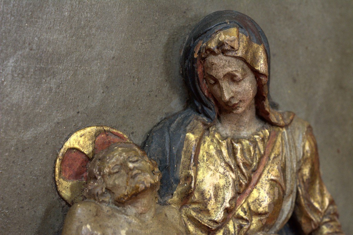 Polychrome Wood Bas-relief - Pieta After Michelangelo - Christ & Virgin Mary - 19th Century 19 -photo-8