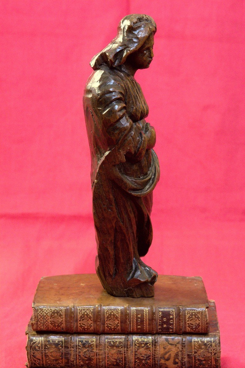 Statuette En Bois - Sainte Femme Ou Vierge - 17e XVIIe Siècle 17 - Statue Religieuse Sculpture-photo-4