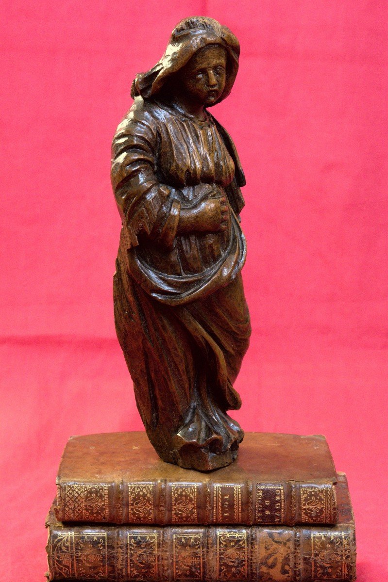 Statuette En Bois - Sainte Femme Ou Vierge - 17e XVIIe Siècle 17 - Statue Religieuse Sculpture-photo-5