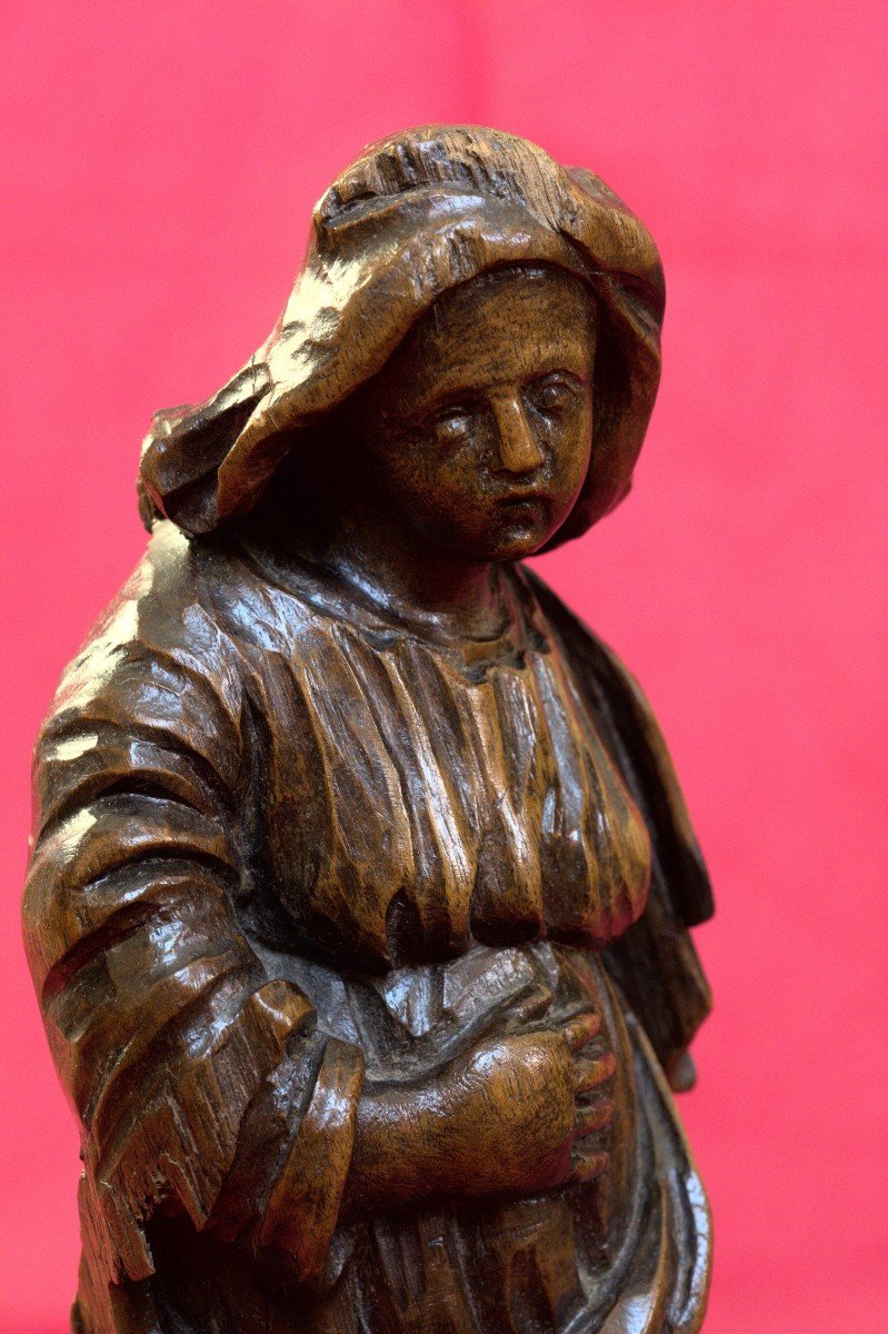 Statuette En Bois - Sainte Femme Ou Vierge - 17e XVIIe Siècle 17 - Statue Religieuse Sculpture-photo-6