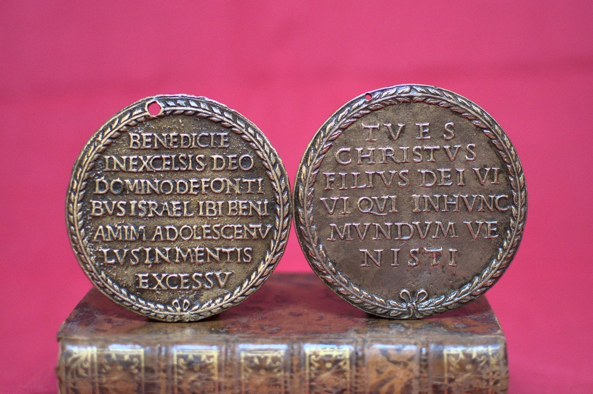 2x Bronze Plaquette - Christ And Saint Paul - 16th Century Renaissance Haute Epoque 16-photo-2