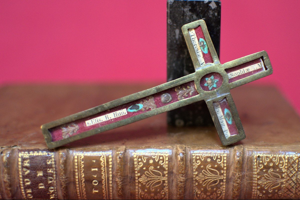 Croix Reliquaire En Bronze - Avec Cachet Episcopal - Reliques -  XIXe 19e Siècle 19 Religieux-photo-4