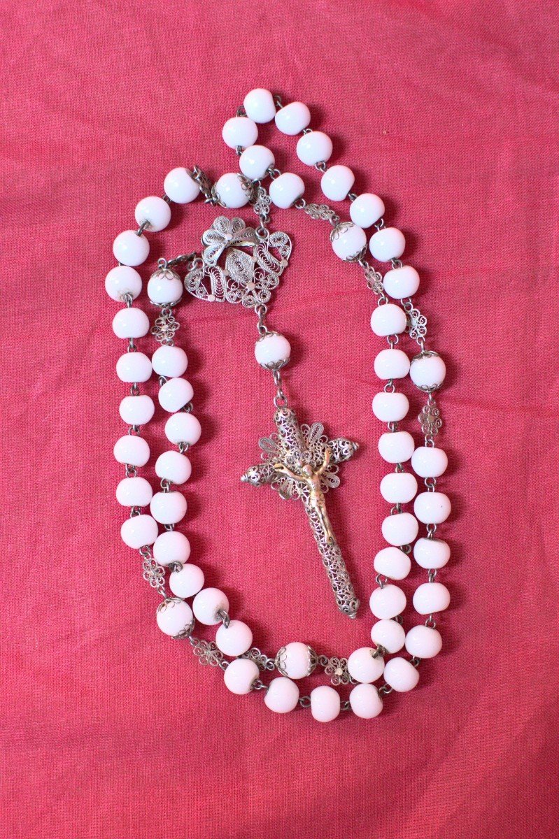 Chapelet - Filigrane d'Argent & Perles d'Opaline - XIXe 19e Siècle 19 Religieux Croix-photo-4