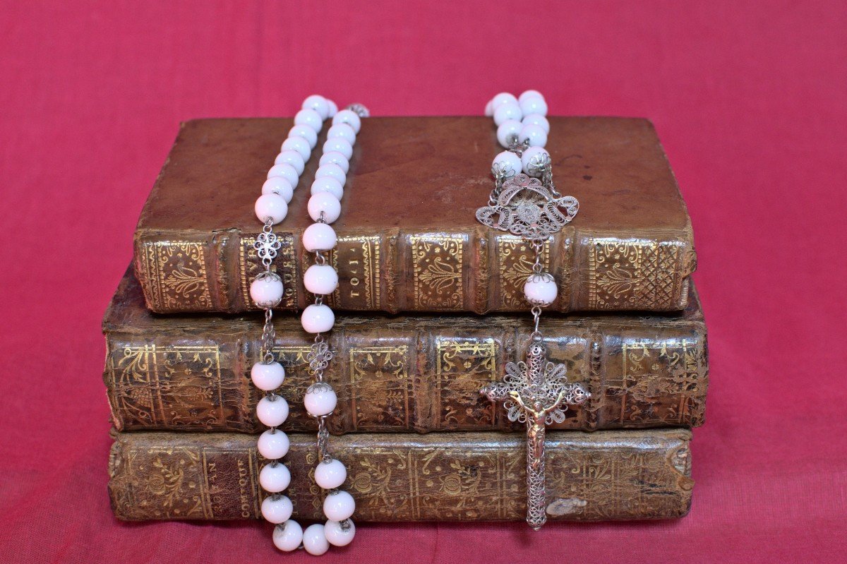Chapelet - Filigrane d'Argent & Perles d'Opaline - XIXe 19e Siècle 19 Religieux Croix-photo-1