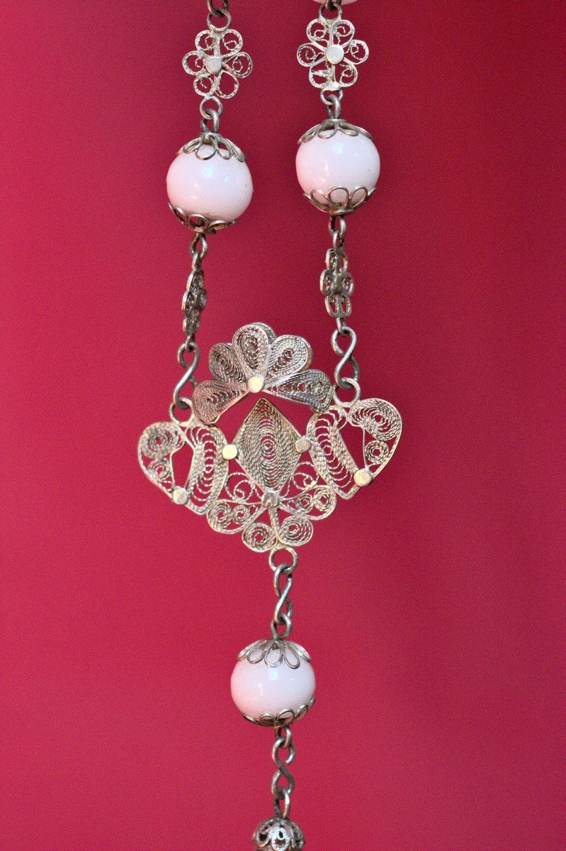 Chapelet - Filigrane d'Argent & Perles d'Opaline - XIXe 19e Siècle 19 Religieux Croix-photo-4