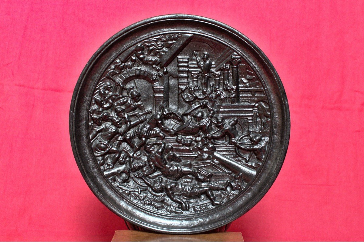 Renaissance Style Bas-relief - Cast Iron - The Sacking Of Troy - 19th Century 19 Plaquette