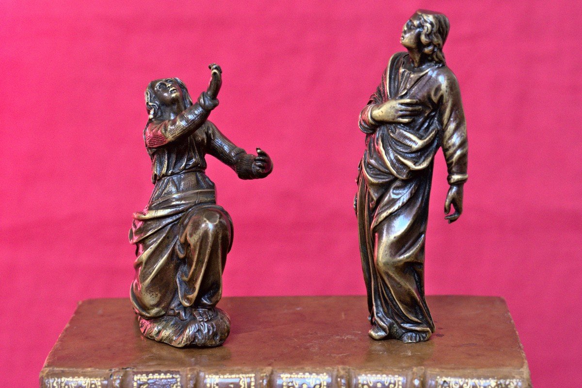 2x Calvary Statuette - Bronze - Saint John & Mary Magdalene - 18th Century 18 Religious-photo-2