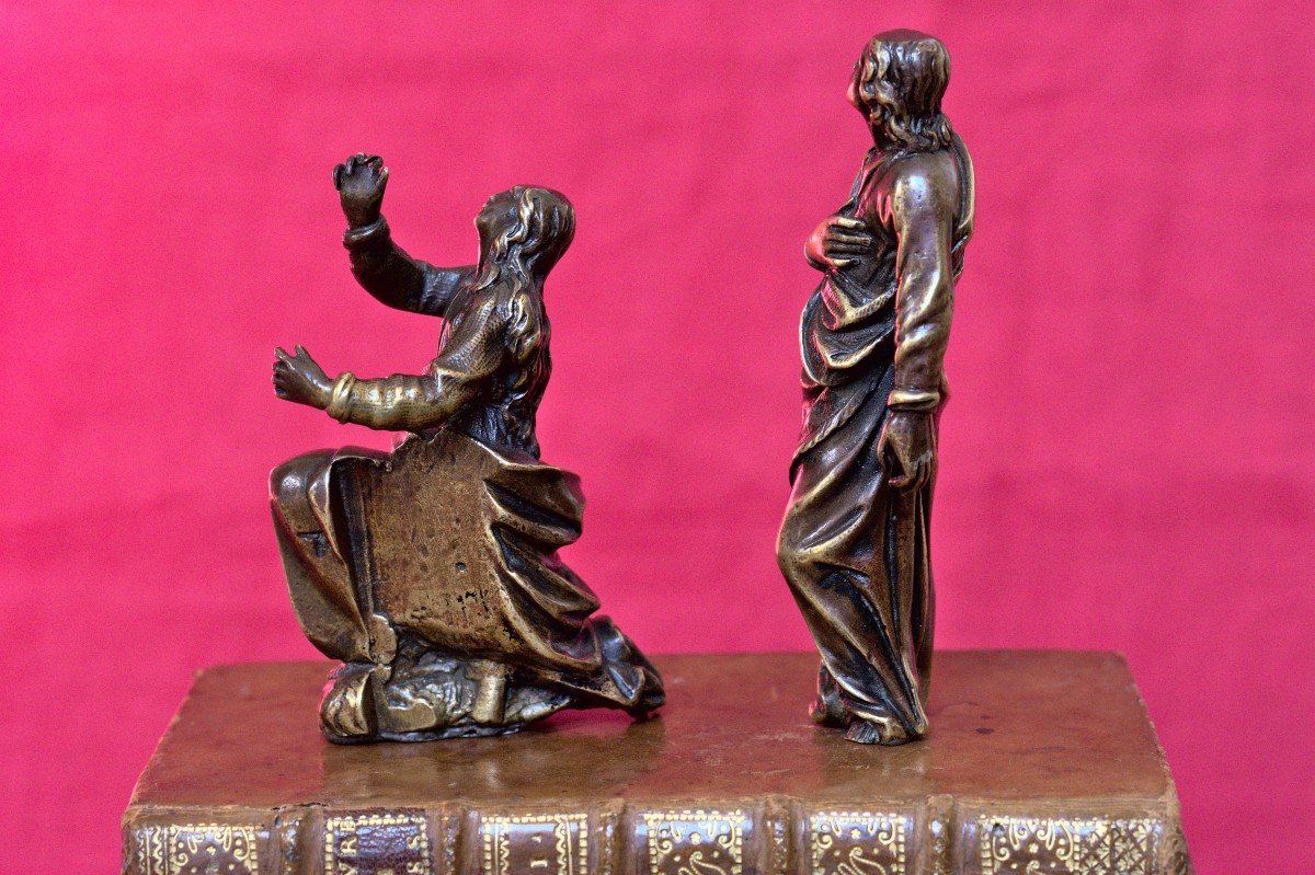 2x Calvary Statuette - Bronze - Saint John & Mary Magdalene - 18th Century 18 Religious-photo-3