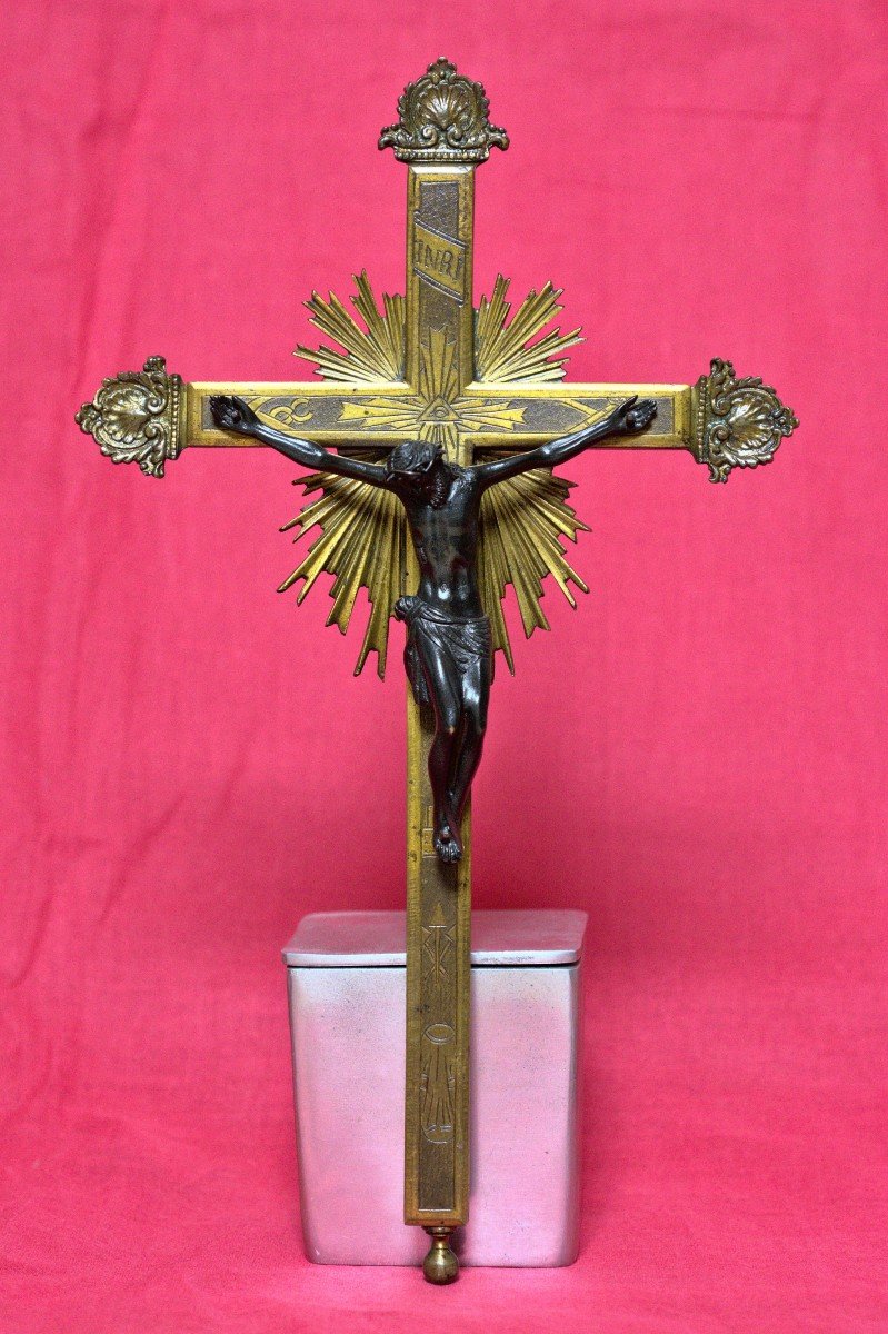 Big Reliquary Cross - 25 Outstanding Relics - Gilt Bronze - 19th Century 19 Religion-photo-2