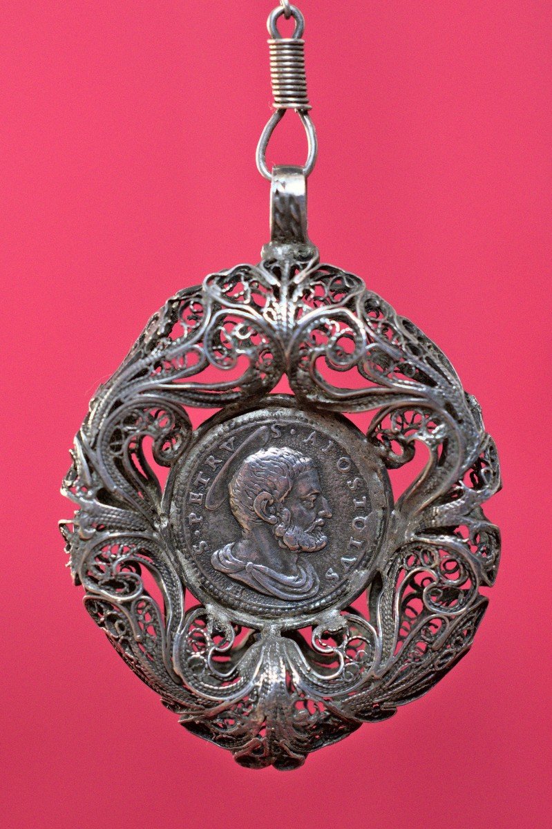 Chapelet - Filigrane d'Argent & Grenats + Médaille XVIIe - XIXe 19e Siècle 19 Religieux Croix-photo-1