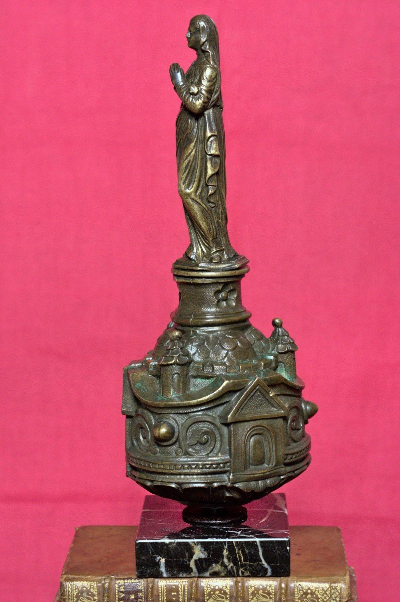 Vierge De Bâton De Procession - Bronze - XVIIIe 18e Siècle - Art Religieux Sculpture 18 -photo-2