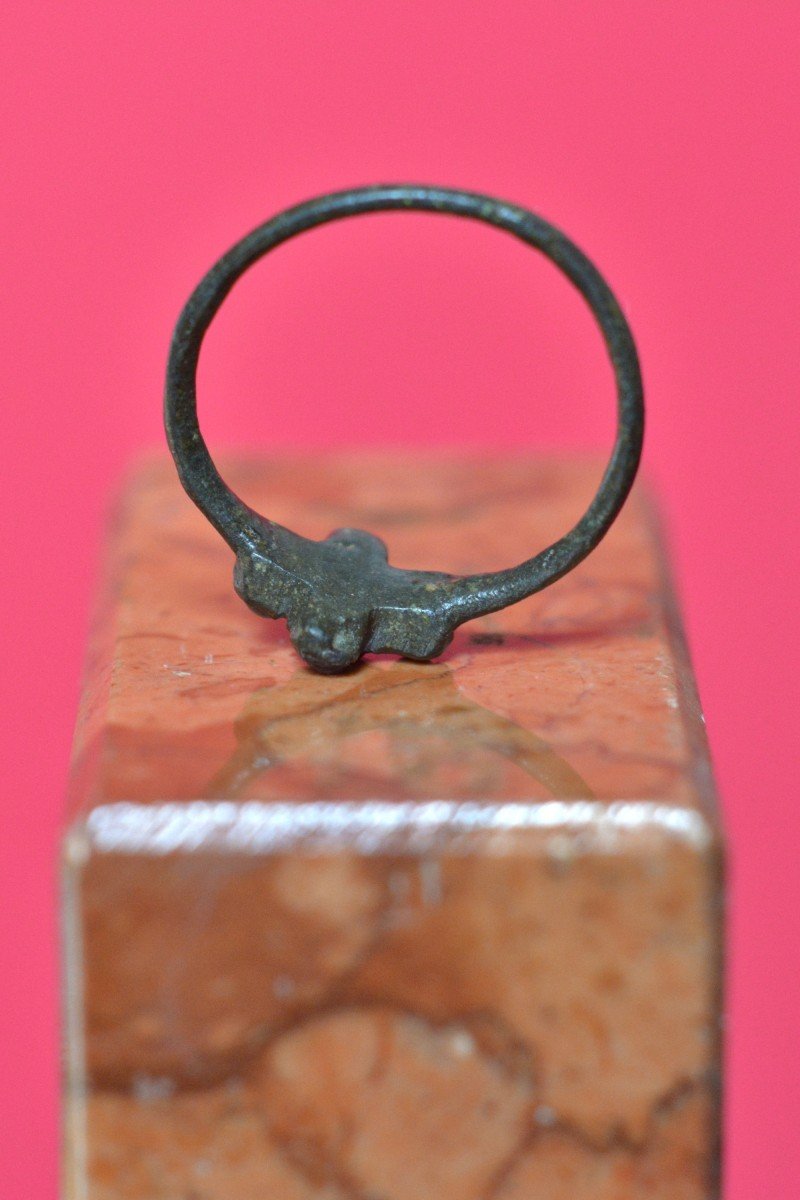 Bague Médiévale - Bronze Et Perles De Verre - Haute Epoque Moyen Age anneau bijou-photo-2