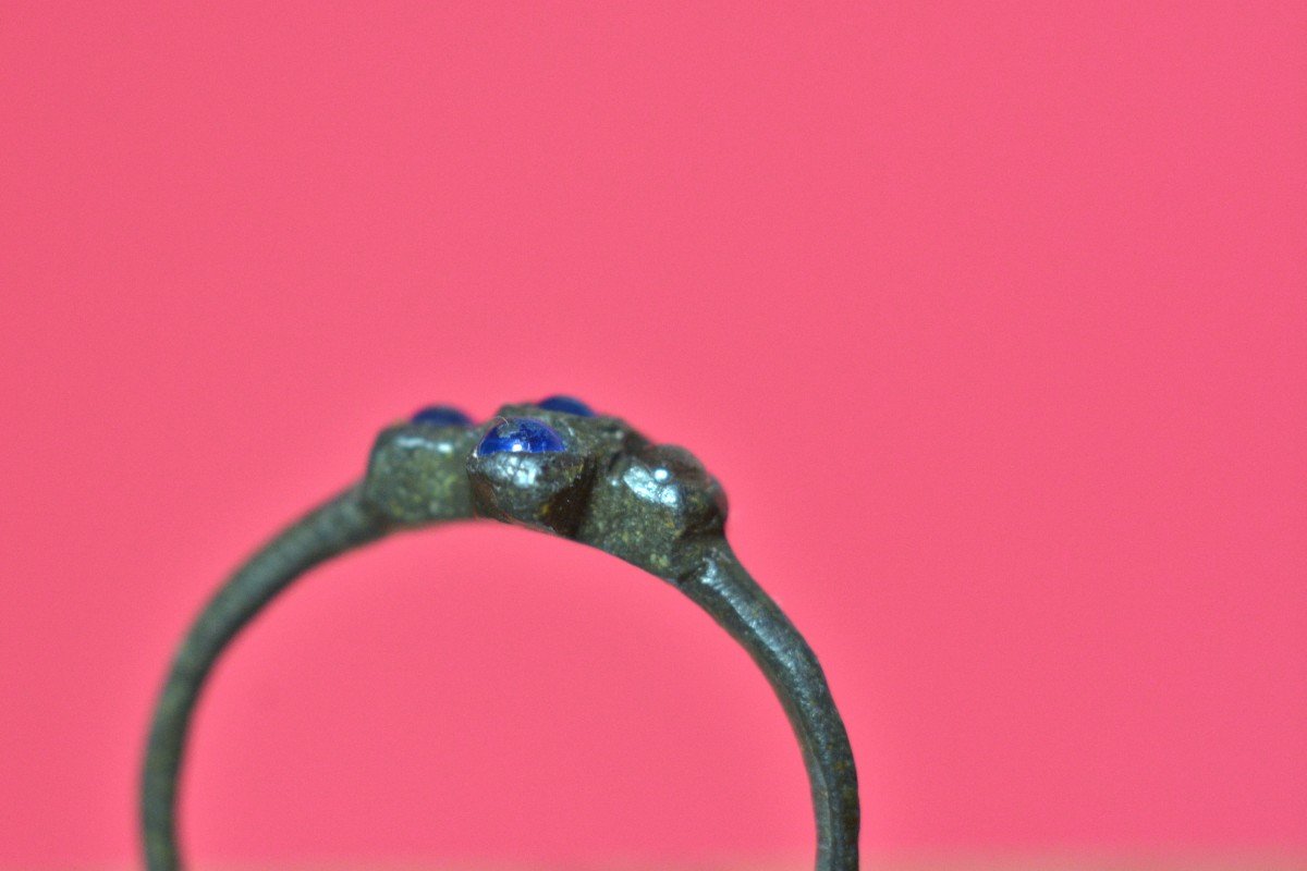 Bague Médiévale - Bronze Et Perles De Verre - Haute Epoque Moyen Age anneau bijou-photo-2