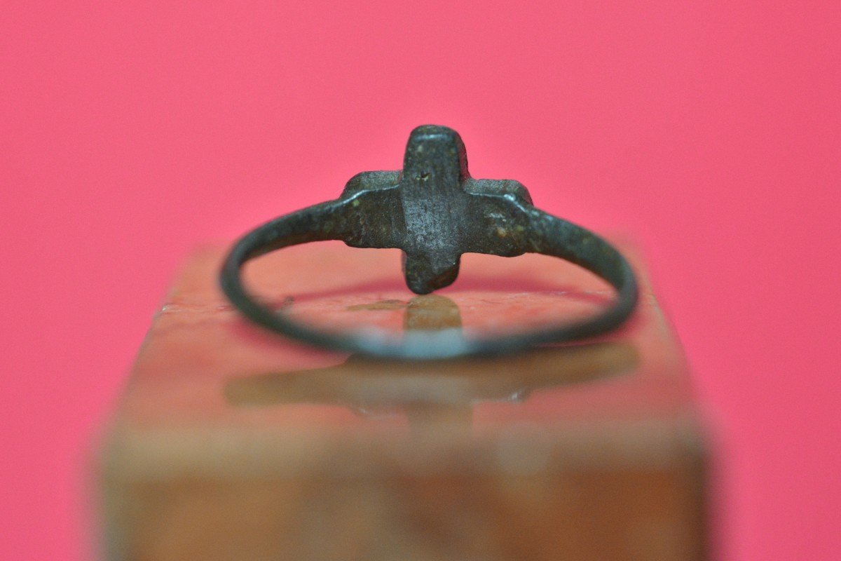 Bague Médiévale - Bronze Et Perles De Verre - Haute Epoque Moyen Age anneau bijou-photo-4