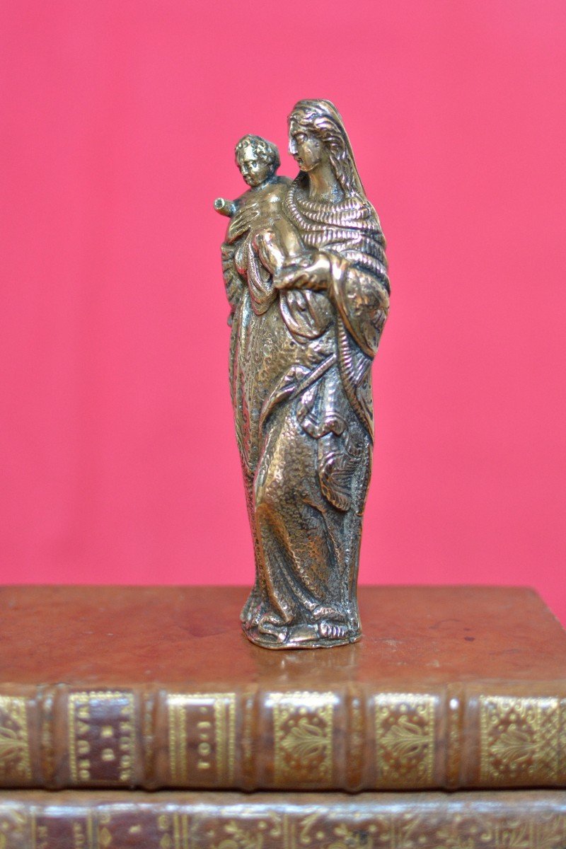 Statuette Vierge à l'Enfant - Bronze - XVIIe Siècle 17e Haute Epoque 17 art religieux sculpture-photo-2