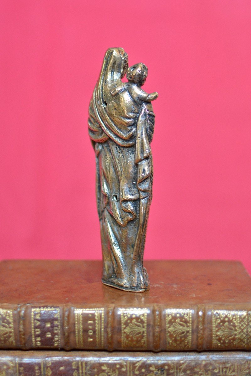 Statuette Vierge à l'Enfant - Bronze - XVIIe Siècle 17e Haute Epoque 17 art religieux sculpture-photo-2