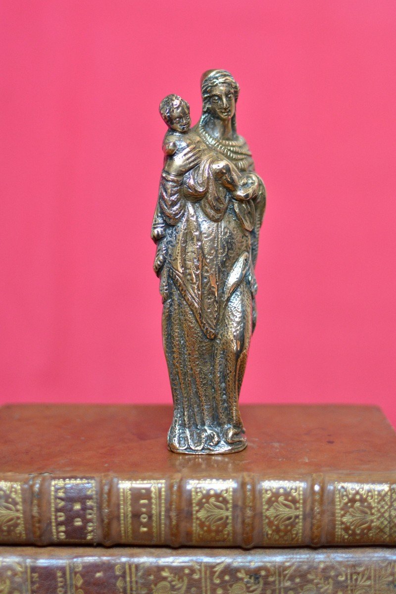 Statuette Vierge à l'Enfant - Bronze - XVIIe Siècle 17e Haute Epoque 17 art religieux sculpture-photo-4