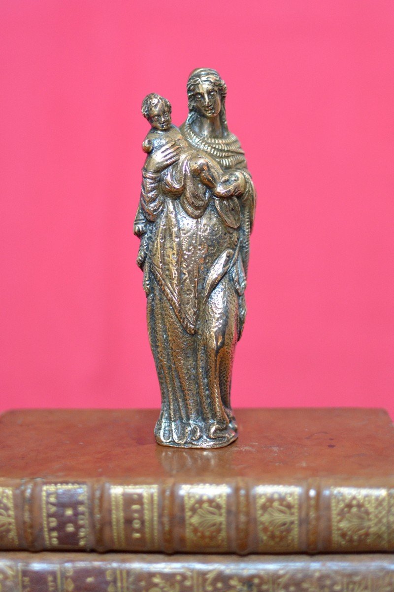 Statuette Vierge à l'Enfant - Bronze - XVIIe Siècle 17e Haute Epoque 17 art religieux sculpture-photo-5